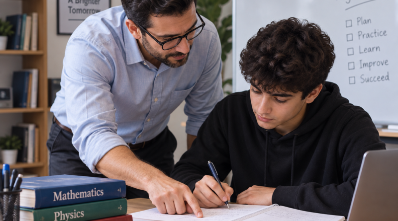 teacher helping student one-on-one with homework