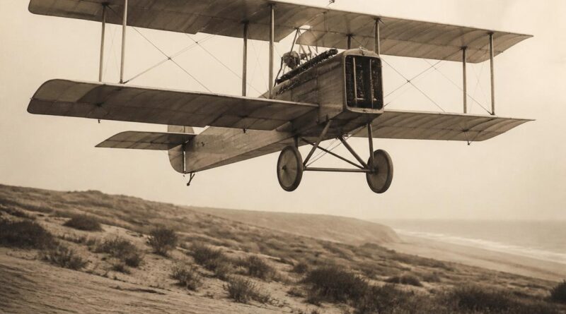 Vintage Biplane Taking Flight